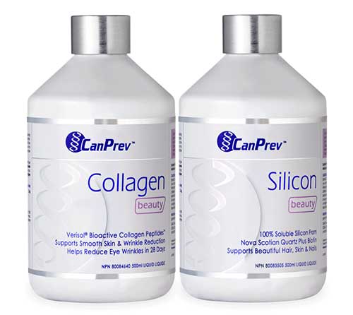 CanPrev Collagen and Silicon bottles