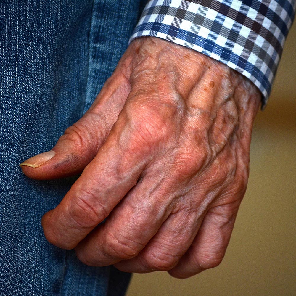 close up of an old man's hand