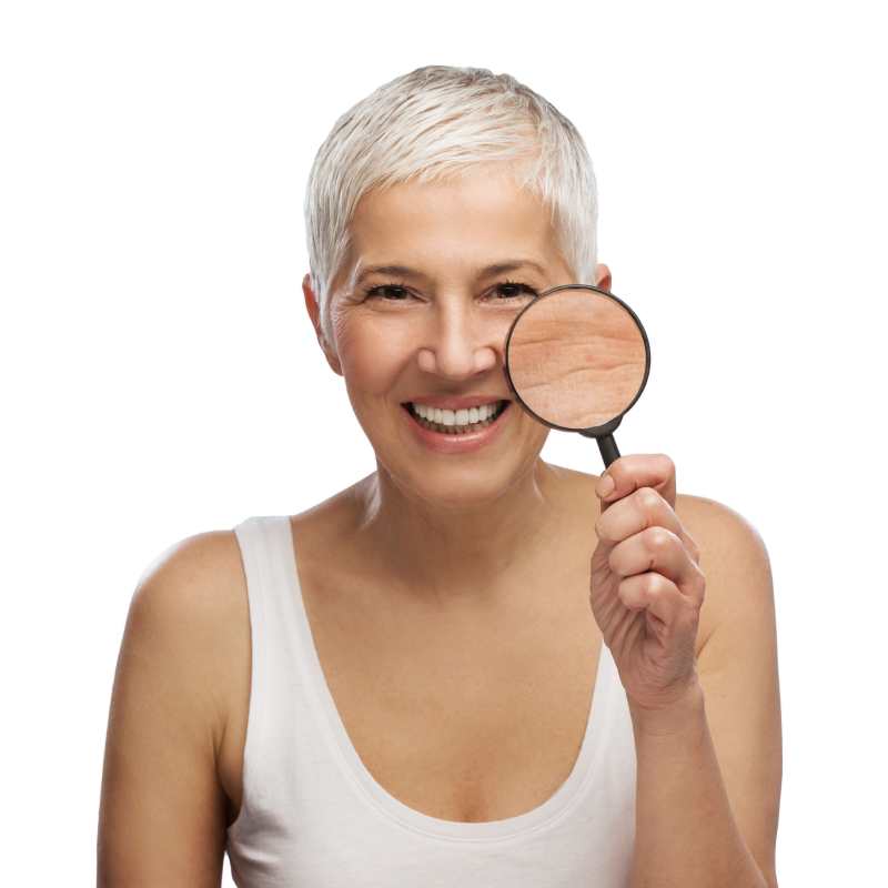Elderly women with magnifying glass