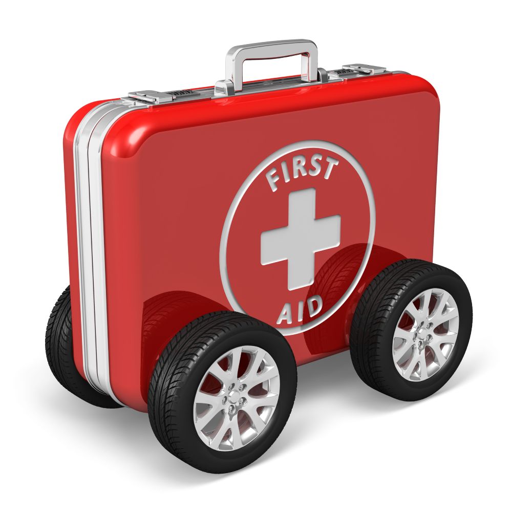 a first aid case on wheels